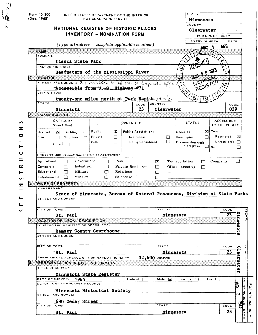 NATIONAL REGISTER of HISTORIC PLACES Clearwater INVENTORY - NOMINATION FORM for NPS USE ONLY