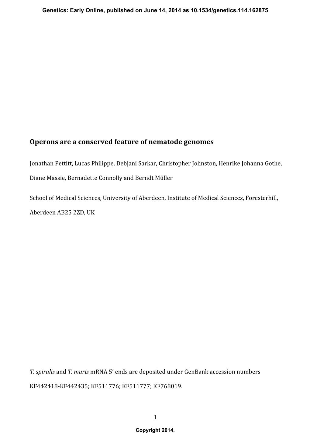 Operons Are a Conserved Feature of Nematode Genomes