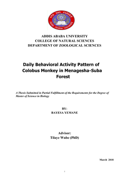 Daily Behavioral Activity Pattern of Colobus Monkey in Menagesha-Suba Forest