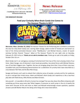 Feed Your Curiosity When Brain Candy Live Comes to the Hanover Theatre in 2017