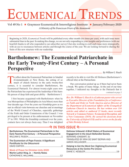 Ecumenical Trends Vol 49 No 1 N Graymoor Ecumenical & Interreligious Institute N January/February 2020 a Ministry of the Franciscan Friars of the Atonement