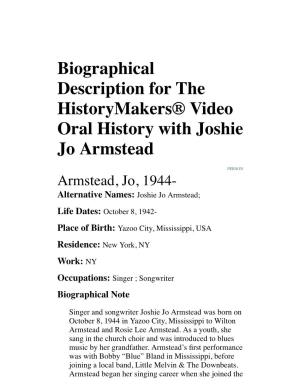 Biographical Description for the Historymakers® Video Oral History with Joshie Jo Armstead