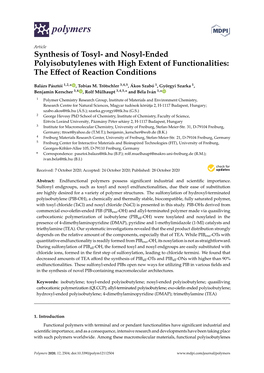 Synthesis of Tosyl- and Nosyl-Ended Polyisobutylenes with High Extent of Functionalities: the Eﬀect of Reaction Conditions