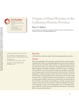 Origins of Plant Diversity in the California Floristic Province