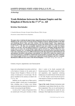 Trade Relations Between the Roman Empire and the Kingdom of Iberia in the 1St-3Rd Cc. AD