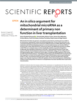 An in Silico Argument for Mitochondrial Microrna As a Determinant Of