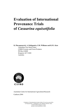 Evaluation of International Provenance Trials of Casuarina Equisetifolia