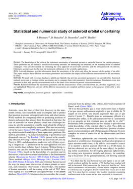 Statistical and Numerical Study of Asteroid Orbital Uncertainty