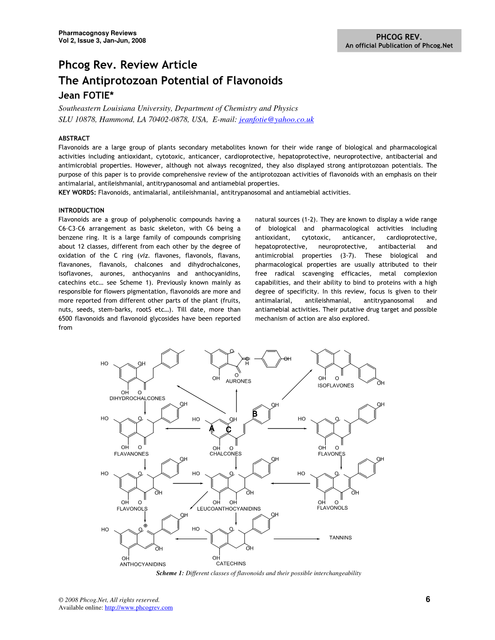 Phcog Rev. Review Article the Antiprotozoan Potential of Flavonoids