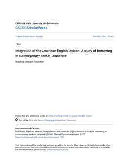 A Study of Borrowing in Contemporary Spoken Japanese