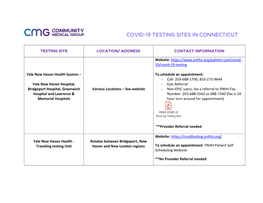 Covid-19 Testing Sites in Connecticut