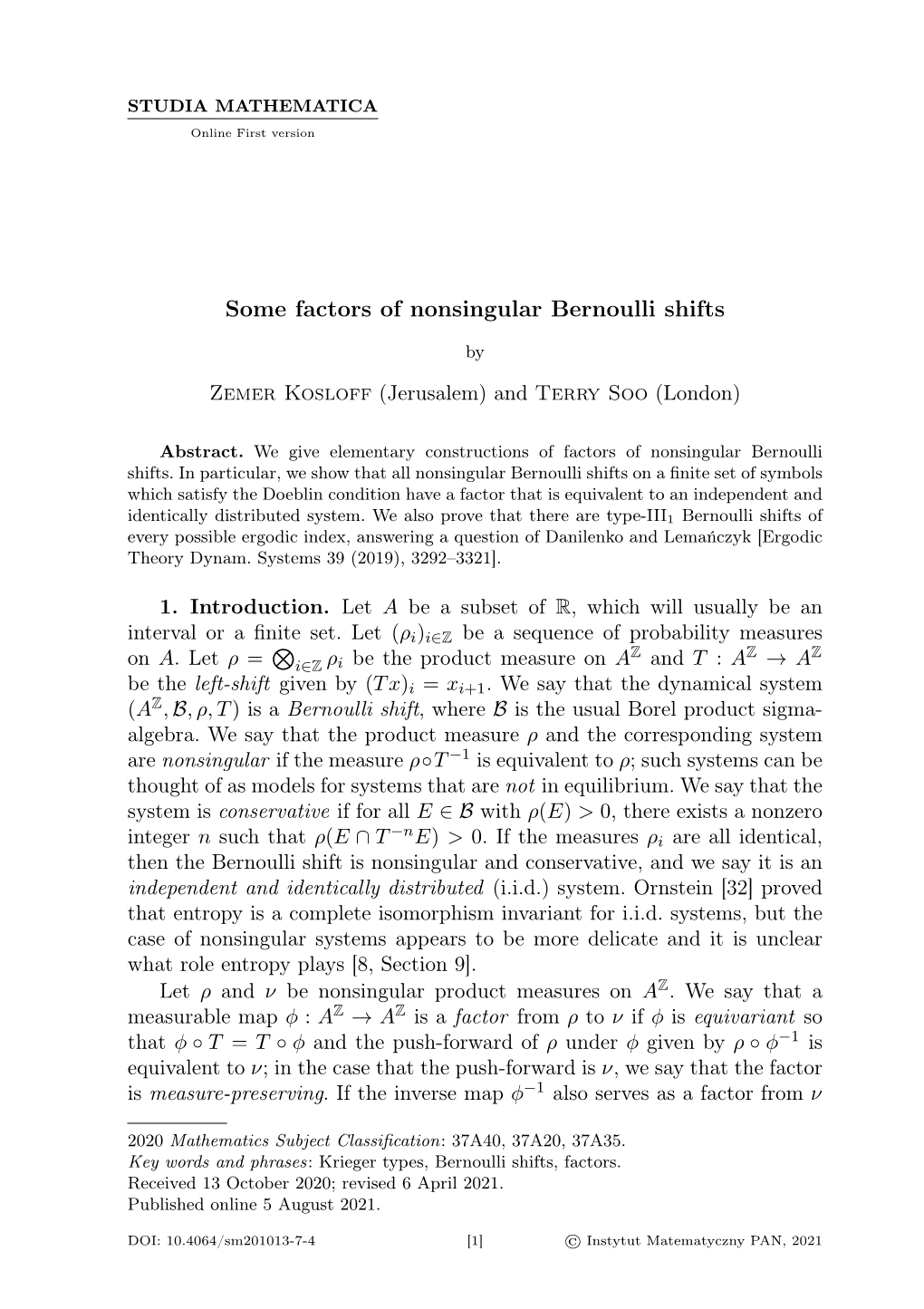 Arxiv:2010.04636V3 [Math.DS] 28 Feb 2021