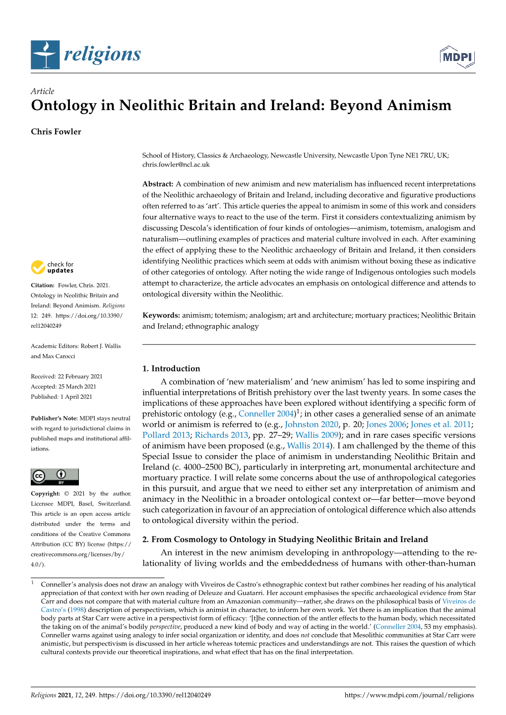 Ontology in Neolithic Britain and Ireland: Beyond Animism