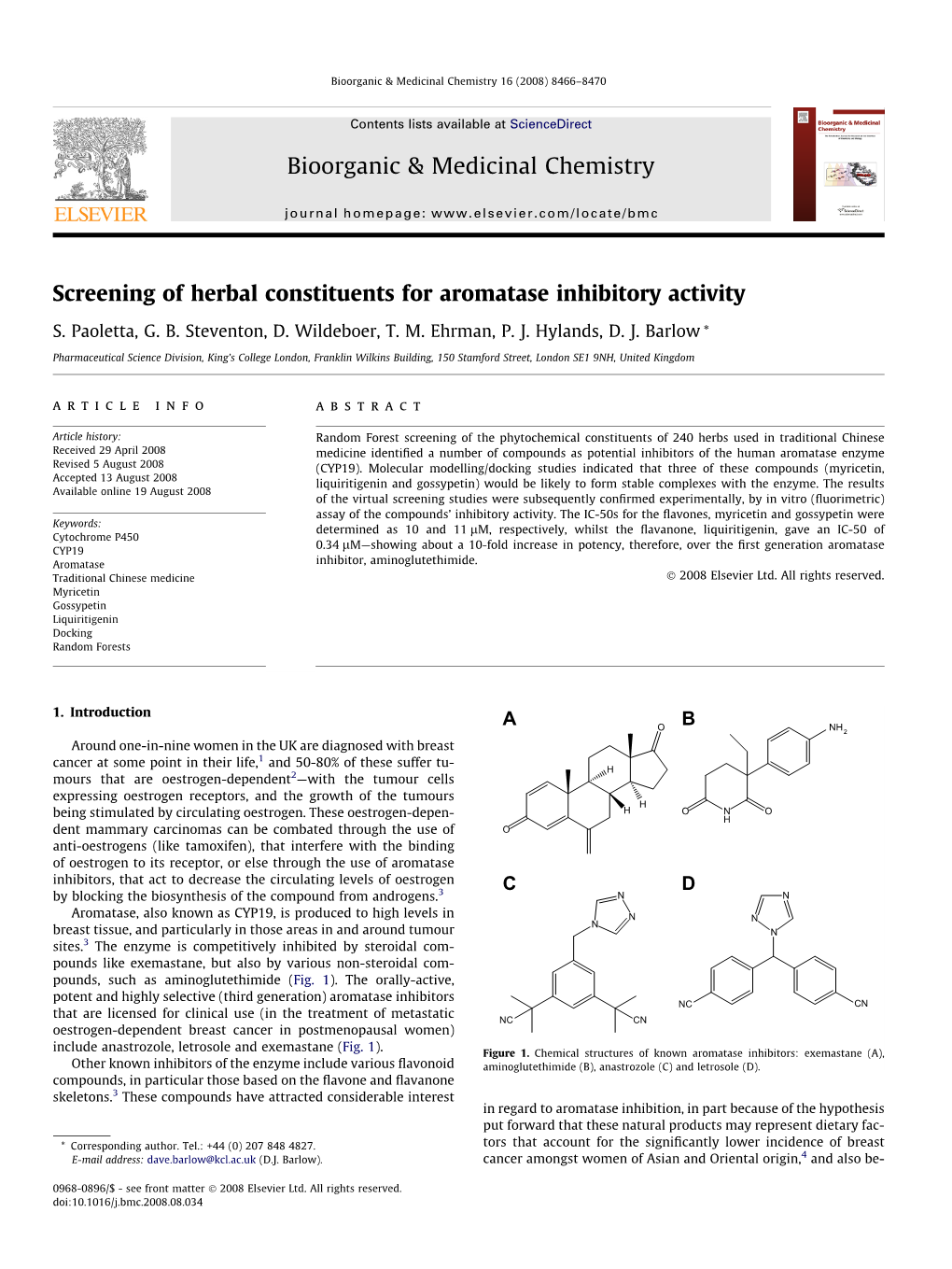 Screening of Herbal Constituents for Aromatase Inhibitory Activity