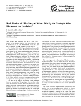 Book Review of “The Story of Vaiont Told by the Geologist Who Discovered the Landslide”