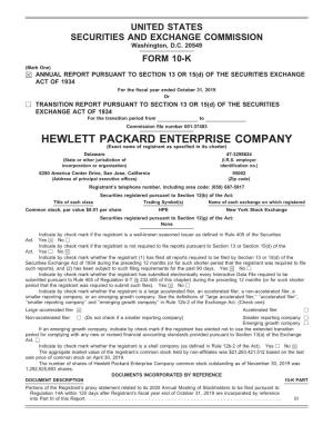 HEWLETT PACKARD ENTERPRISE COMPANY (Exact Name of Registrant As Specified in Its Charter) Delaware 47-3298624 (State Or Other Jurisdiction of (I.R.S