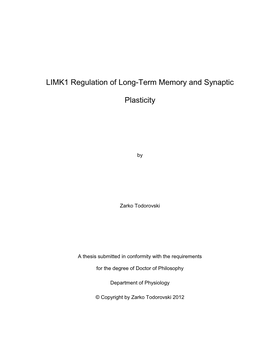 LIMK1 Regulation of Long-Term Memory and Synaptic Plasticity