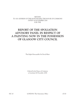 Report of the Spoliation Advisory Panel in Respect of a Painting Now in the Possession of Glasgow City Council