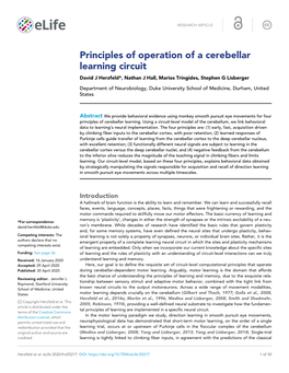 Principles of Operation of a Cerebellar Learning Circuit David J Herzfeld*, Nathan J Hall, Marios Tringides, Stephen G Lisberger