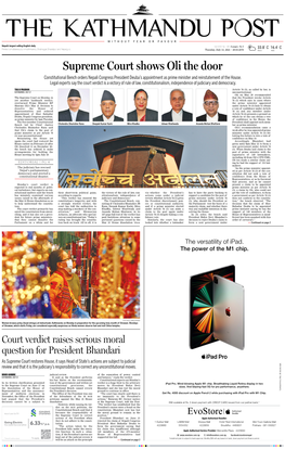 Supreme Court Shows Oli the Door Constitutional Bench Orders Nepali Congress President Deuba’S Appointment As Prime Minister and Reinstatement of the House