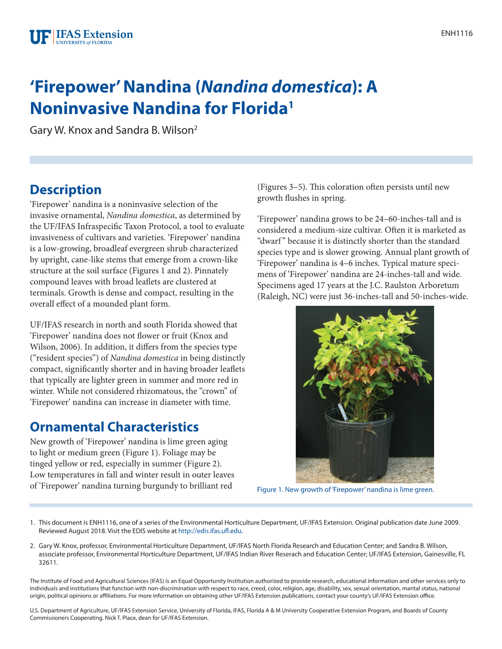 Nandina Domestica): a Noninvasive Nandina for Florida1 Gary W