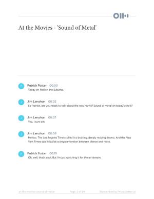 At the Movies - 'Sound of Metal'