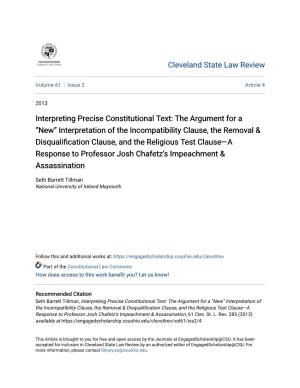 Interpreting Precise Constitutional Text: the Argument for a “New”