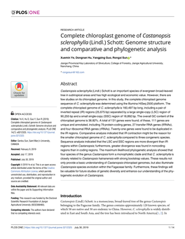 Complete Chloroplast Genome of Castanopsis Sclerophylla (Lindl.) Schott: Genome Structure and Comparative and Phylogenetic Analysis