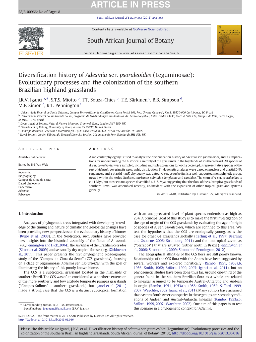 Diversification History of Adesmia Ser. Psoraleoides (Leguminosae