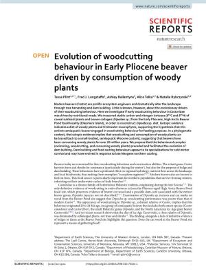 Evolution of Woodcutting Behaviour in Early Pliocene Beaver Driven by Consumption of Woody Plants Tessa Plint1,2*, Fred J