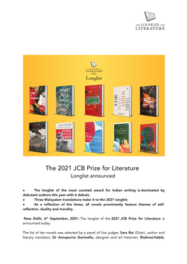 The 2021 JCB Prize for Literature Longlist Announced