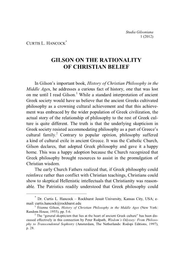 Gilson on the Rationality of Christian Belief