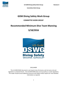 Minimum Dive Team Manning 3/18/2016