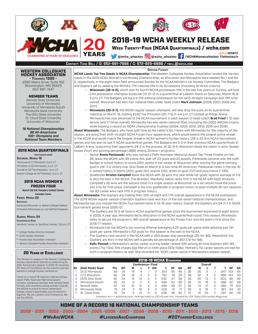 2018-19 Wcha Weekly Release