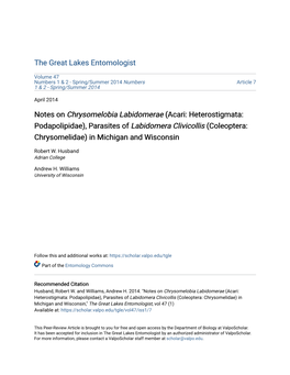 Parasites of Labidomera Clivicollis (Coleoptera: Chrysomelidae) in Michigan and Wisconsin