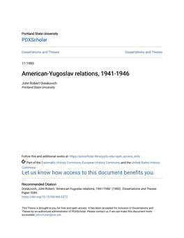 American-Yugoslav Relations, 1941-1946