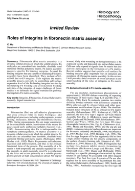 Invited Review Roles of Integrins in Fibronectin Matrix Assembly