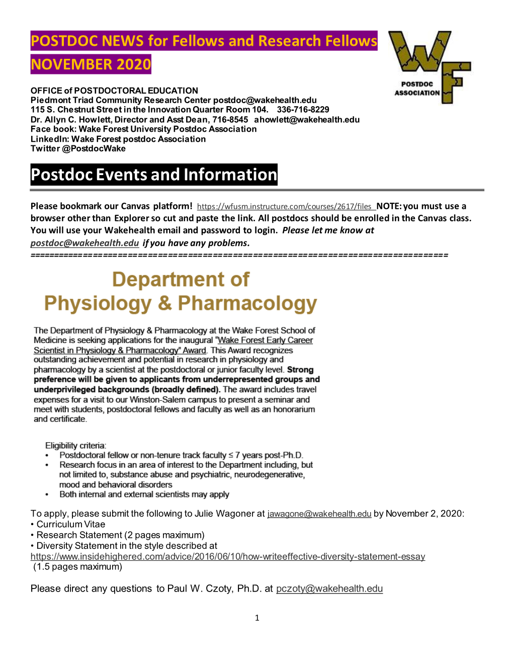 Postdoc Events and Information