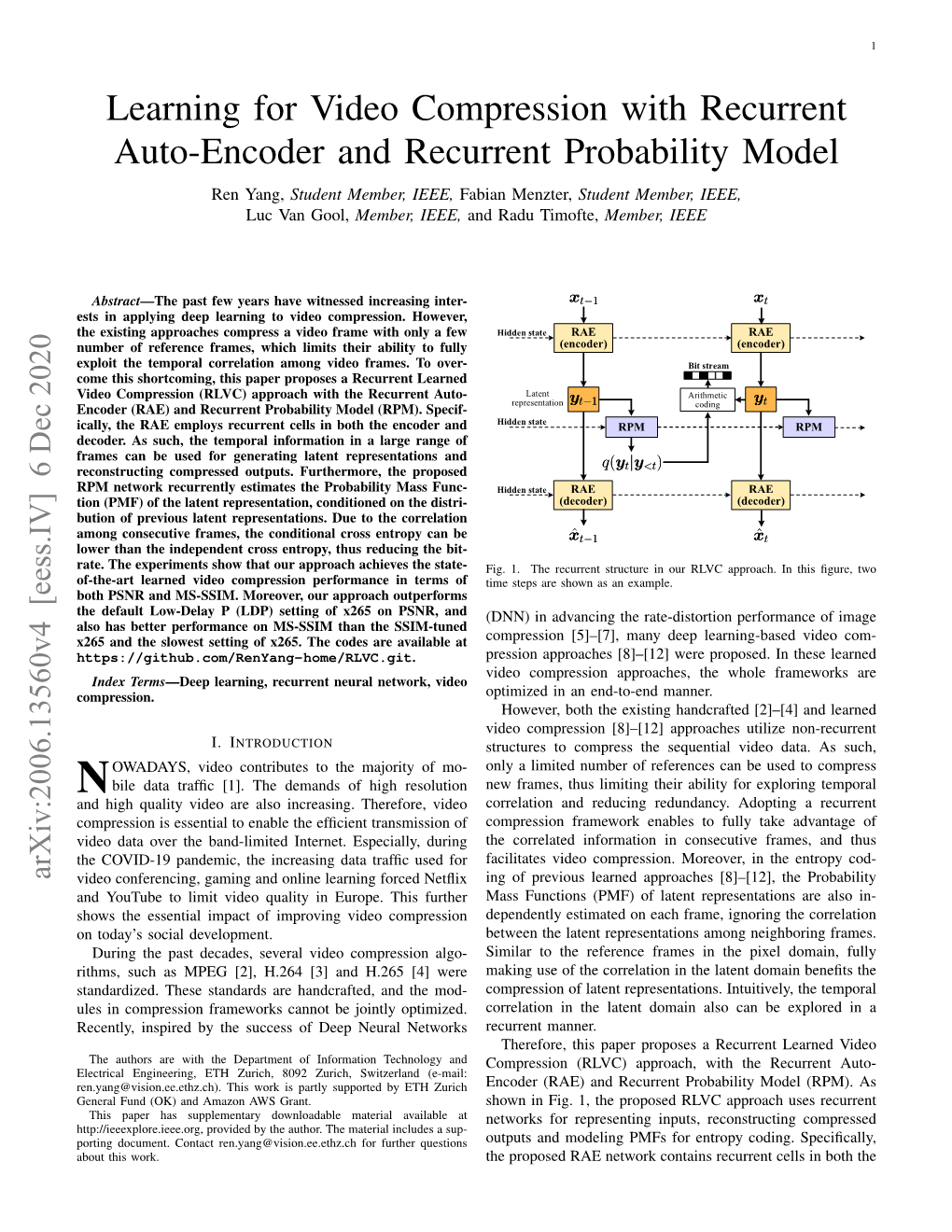 Learning for Video Compression with Recurrent Auto-Encoder And