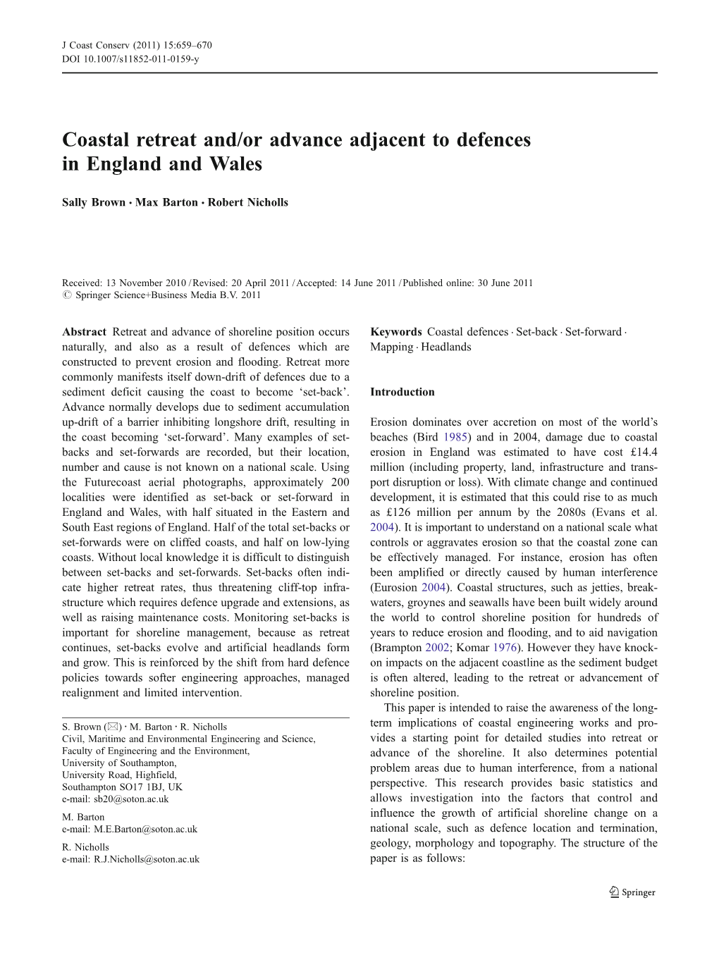 Brown Et Al. 2011. UK Advance & Retreat of Shoreline.Pdf