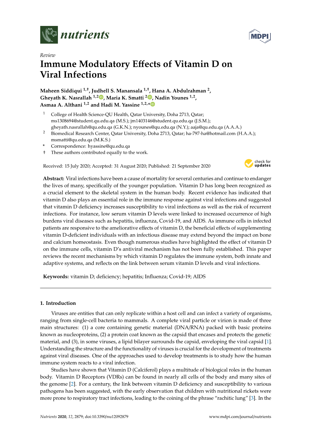 Immune Modulatory Effects of Vitamin D on Viral Infections