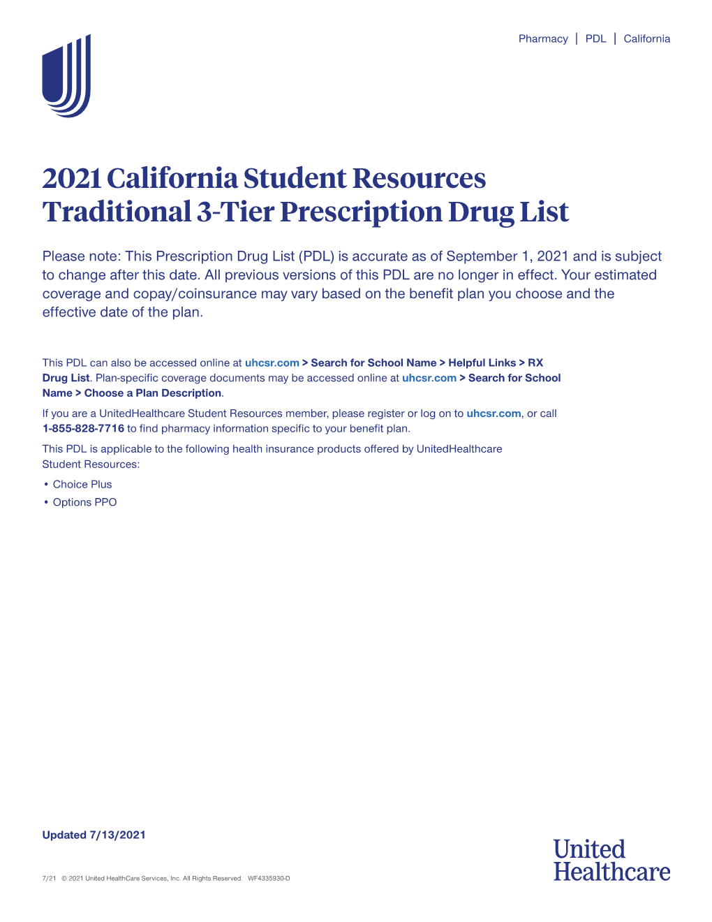 2021 California Student Resources Traditional 3-Tier Prescription Drug List