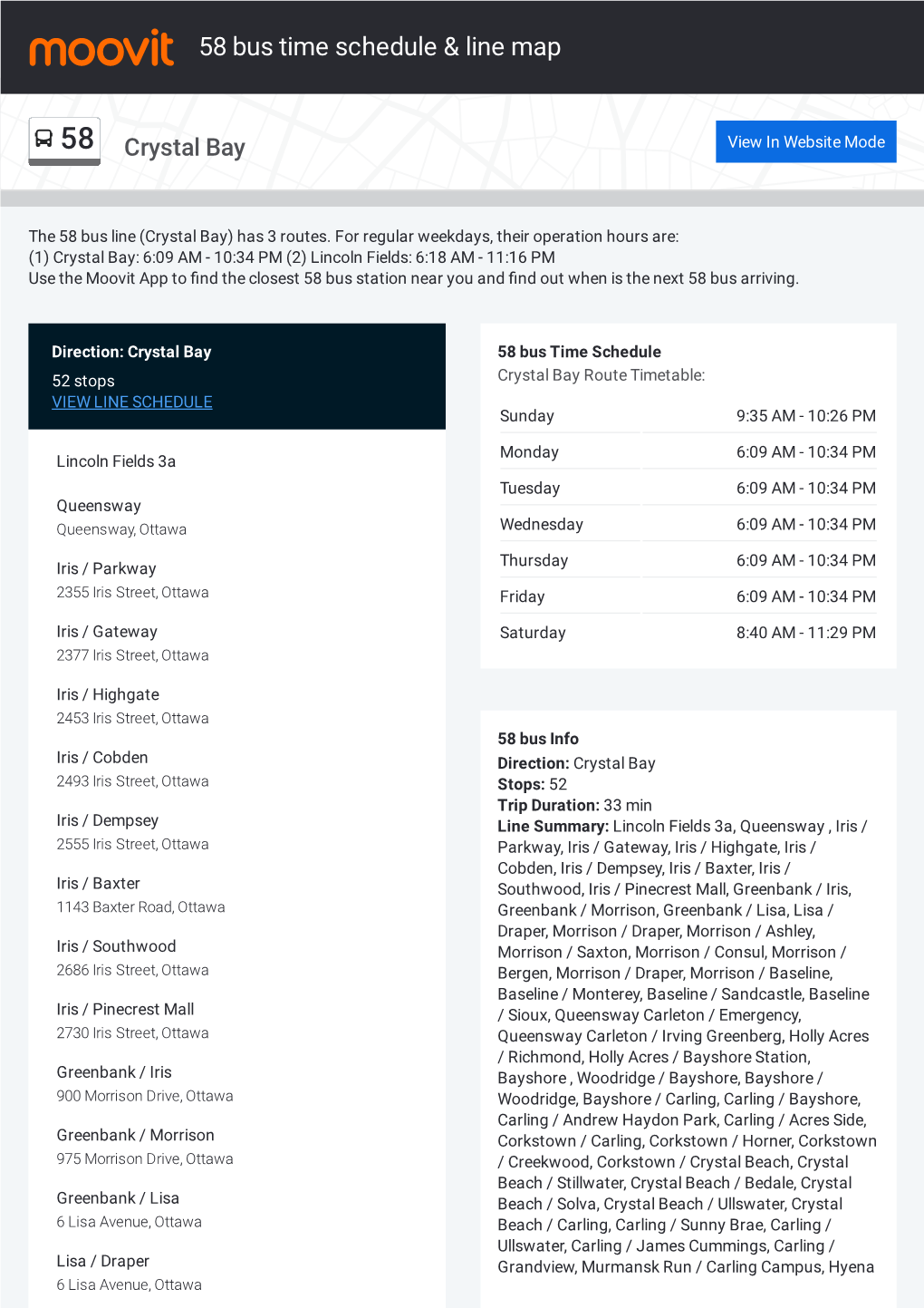 58 Bus Time Schedule & Line Route