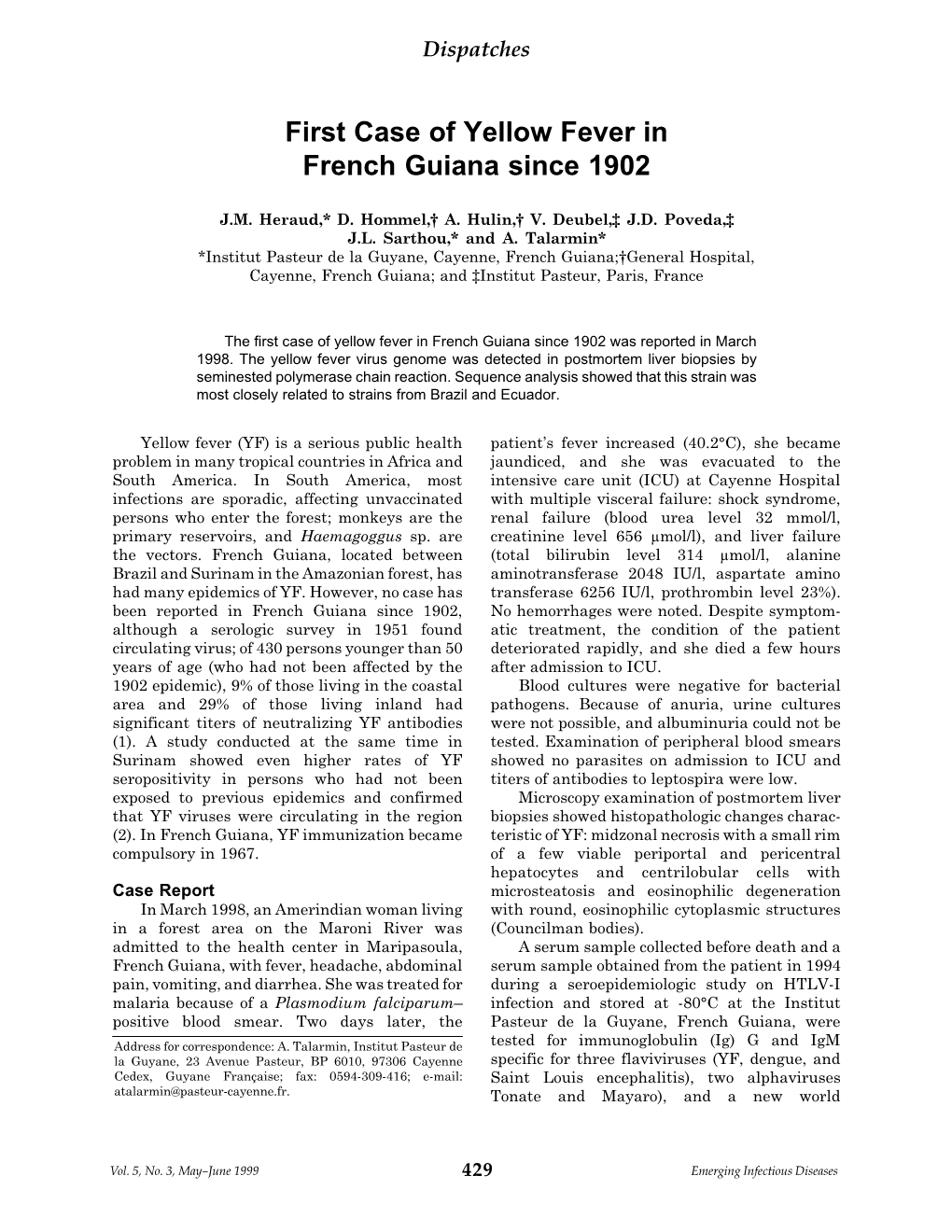 First Case of Yellow Fever in French Guiana Since 1902