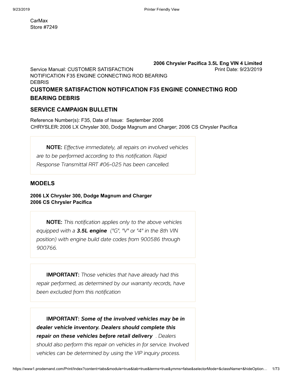 Customer Satisfaction Notification F35 Engine Connecting Rod Bearing Debris Service Campaign Bulletin