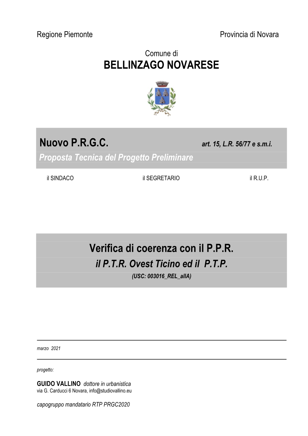 BELLINZAGO NOVARESE Nuovo PRGC Verifica Di Coerenza Con Il