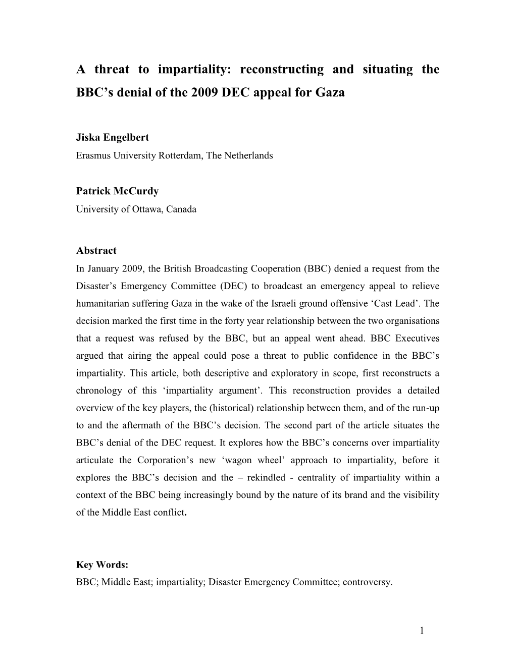 Reconstructing and Situating the BBC's Denial of the 2009 DEC Appeal For