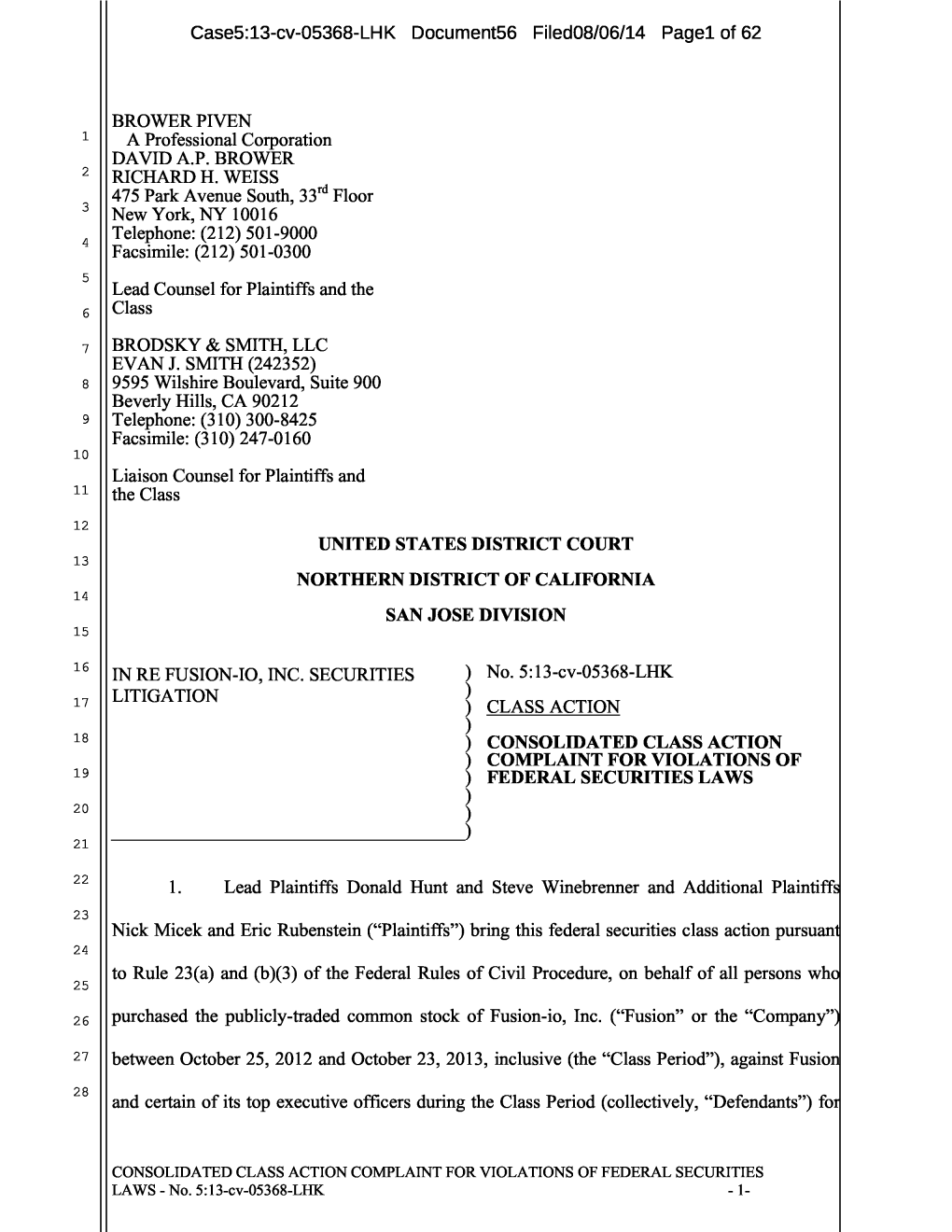 In Re Fusion-Io, Inc. Securities Litigation 13-CV-05368