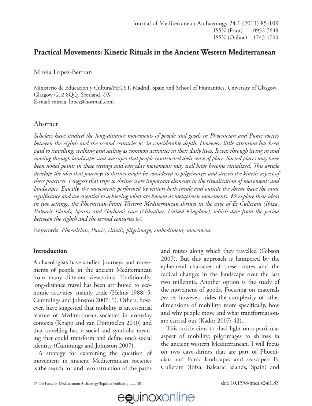 Practical Movements: Kinetic Rituals in the Ancient Western Mediterranean