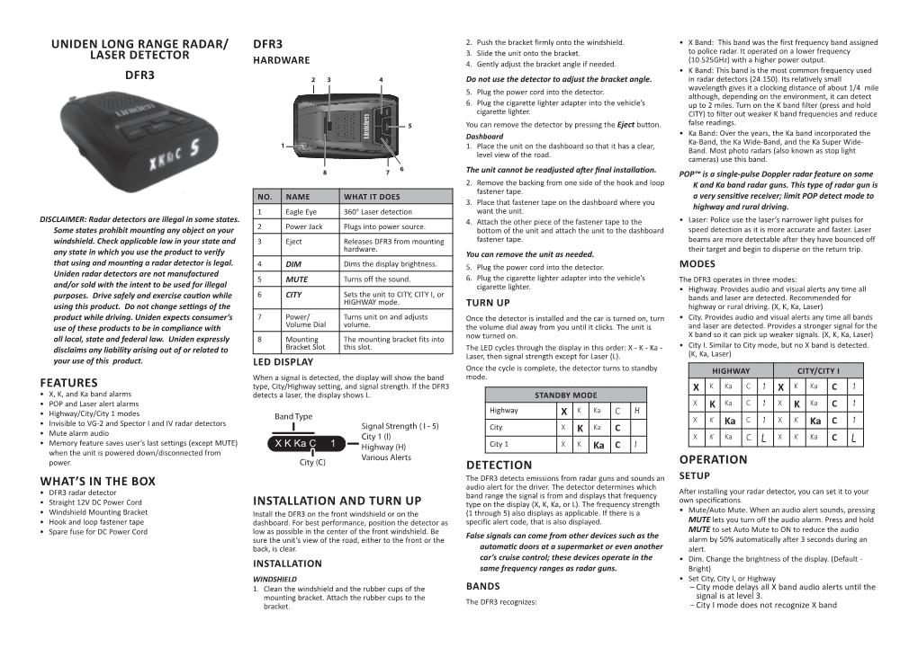 Uniden Long Range Radar/ Laser Detector Dfr3